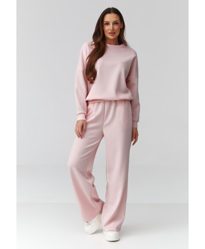 komplektas moteriskas bliuzonas ir kelnes su szeroką nogawką pudrinis róż C42