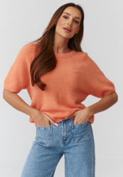 megztinis moteriskas su rankovemis iki łokcia koralowy C45