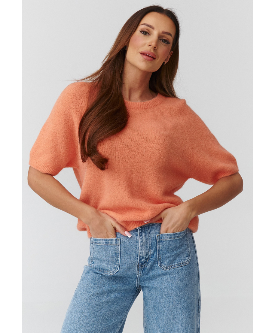 megztinis moteriskas su rankovemis iki łokcia koralowy C45