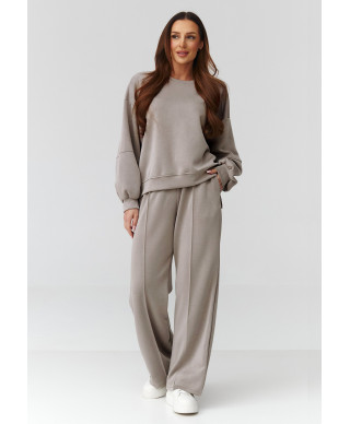 komplektas moteriskas – bliuzonas oversize ir kelnes su szeroką nogawką taupe C44