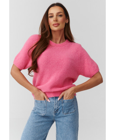 megztinis moteriskas su rankovemis iki łokcia sviesiai rozine C45