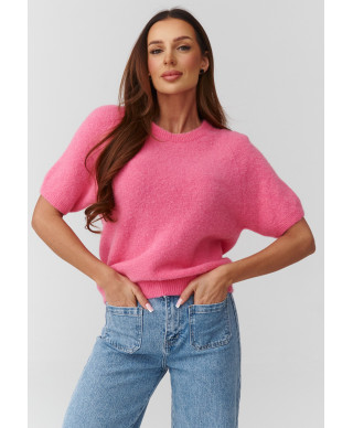 megztinis moteriskas su rankovemis iki łokcia sviesiai rozine C45