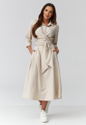 suknele midi su risimu per liemeni sviesus beż C47