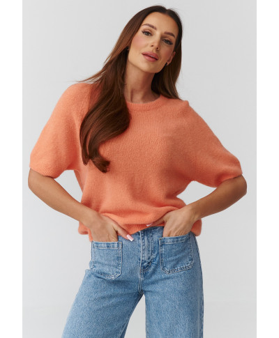 Megztinis moterims su rankovėmis iki alkūnių koralinis C45