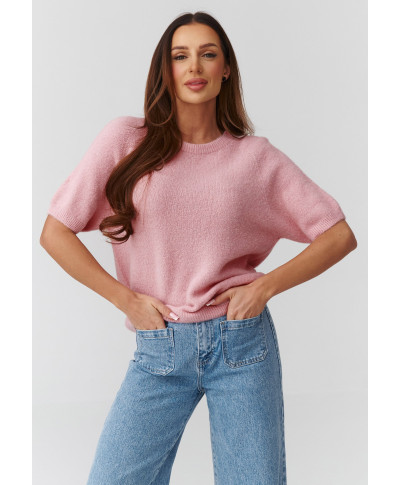 megztinis moteriskas su rankovemis iki łokcia pudrinis róż C45