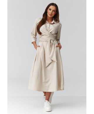 suknele midi su risimu per liemeni sviesus beż C47