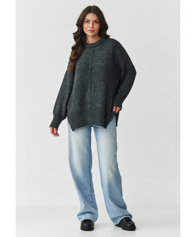 megztinis moteriskas oversize su przeszyciem grafitowy melanzas S159