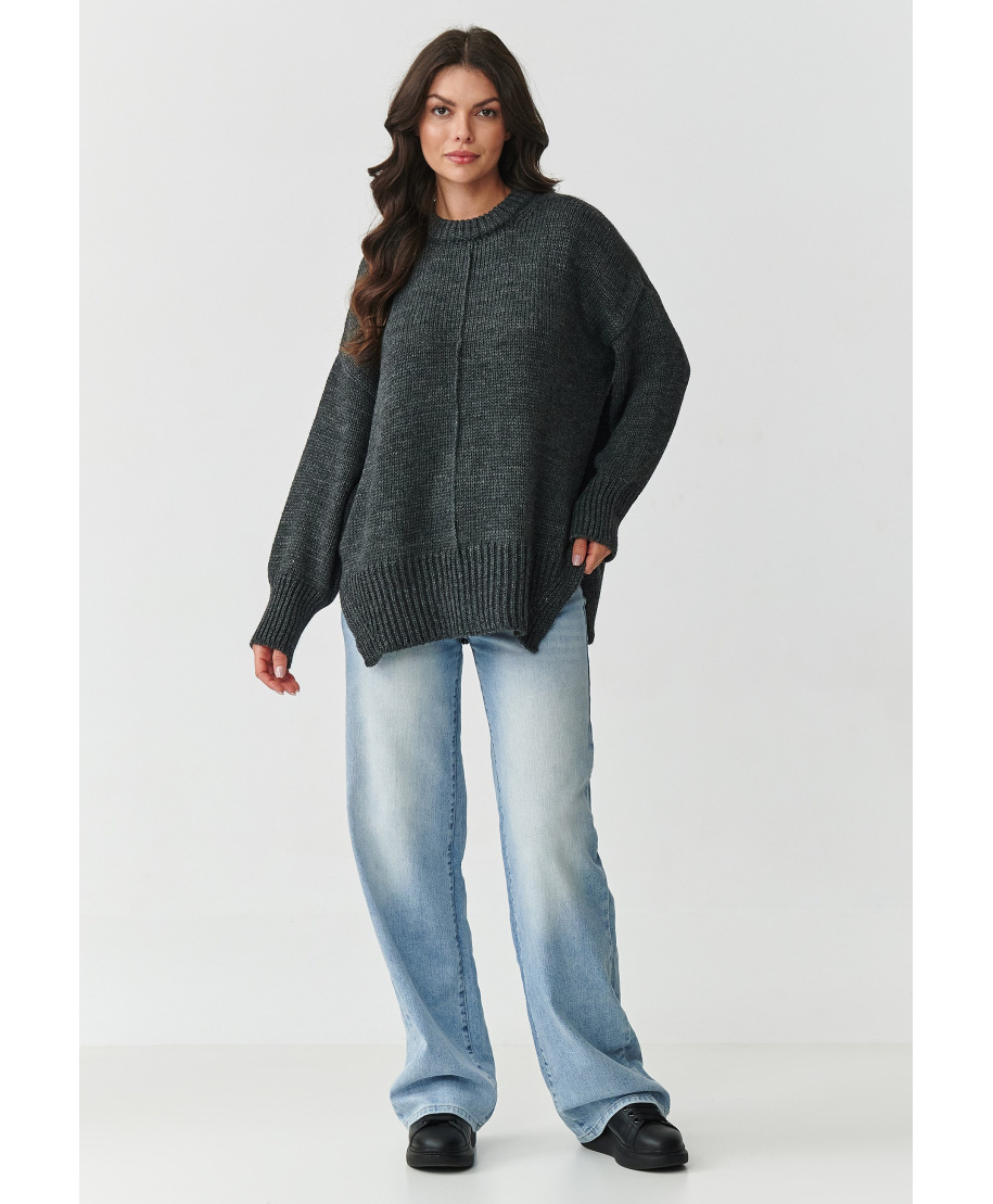 megztinis moteriskas oversize su przeszyciem grafitowy melanzas S159