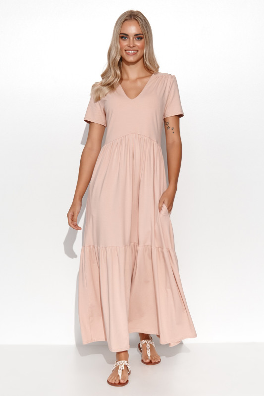 suknele maxi su iskirpte  serek pudrinis róż M549