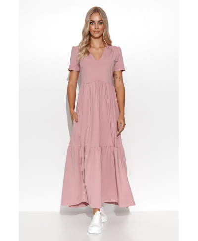 suknele maxi su iskirpte  serek brudny róż M549