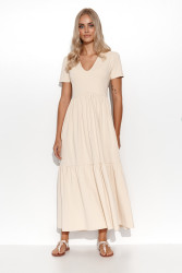 Kleita maxi ar V veida izgriezumu smilšu krāsā M549