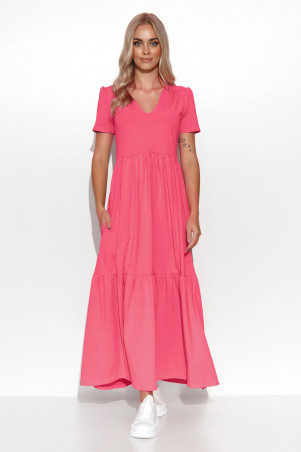 Suknelė maxi su V formos iškirpte avietinė M549