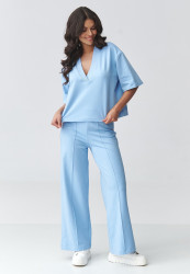 Moteriškas komplektas su plačiomis kelnėmis, žydras M921