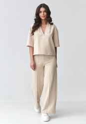 komplektas moteriskas su szerokimi spodniami sviesus beż M921