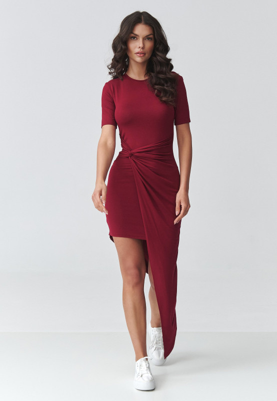 suknele asimetrine su marszczeniem bordo M923