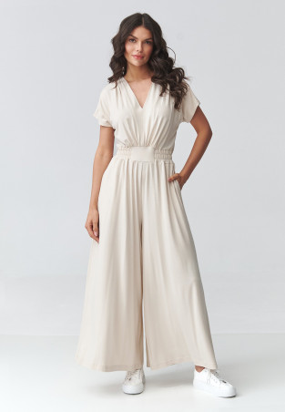 elegantiskas kombinezonas moteriskas su szerokimi nogawkami sviesus beż M924