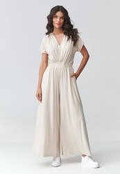 elegantiskas kombinezonas moteriskas su szerokimi nogawkami sviesus beż M924