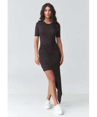 suknele asimetrine su marszczeniem tamsi czekolada M923
