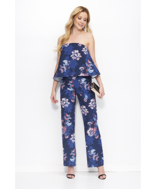 Kombinezons ar apdrukām tumši zils un koraļļu krāsā M383