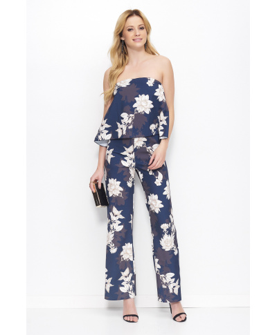 Kombinezonas su raštais tamsiai mėlynas-smėlio M383