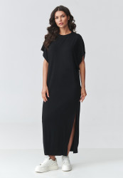 Laisva maxi suknelė su skeltuku juoda M927