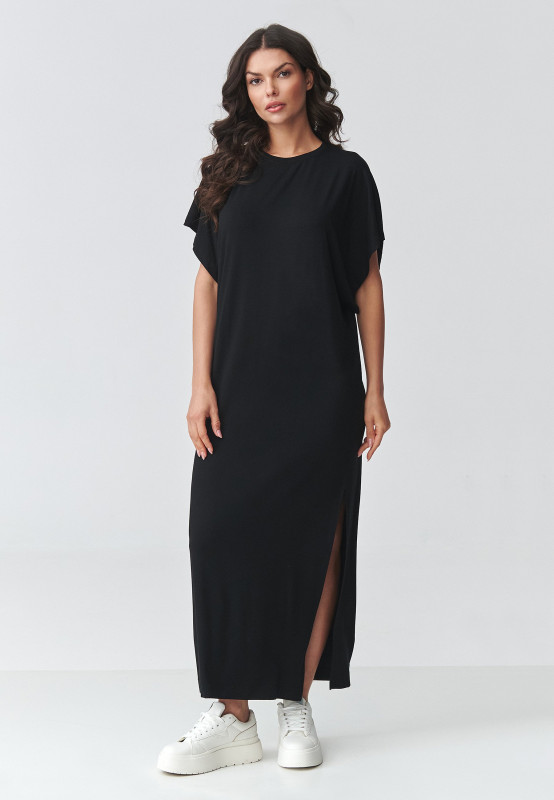 Brīva maxi kleita ar šķēlumu melna M927