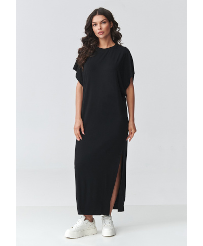 laisva suknele maxi su skiliu juoda M927