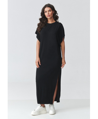 Laisva maxi suknelė su skeltuku juoda M927