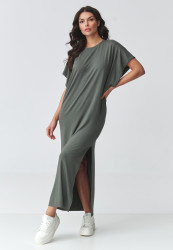 laisva suknele maxi su skiliu chaki M927