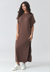 laisva suknele maxi su skiliu mleczna czekolada M927