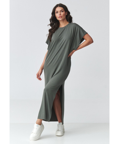 laisva suknele maxi su skiliu chaki M927