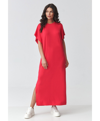 Laisva maksi suknelė su skeltuku avietinė M927