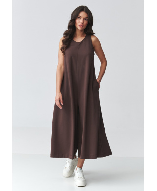 Stilingas moteriškas kombinezonas plačiomis klešnėmis tamsi šokolado M919