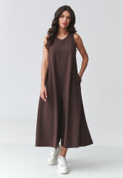 Stilīgs sieviešu kombinezons ar platām starām tumšā šokolādes M919