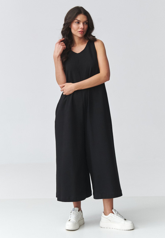 Stilingas moteriškas kombinezonas plačiomis klešnėmis juodas M919