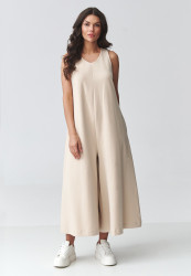 Stylowy kombinezonas moteriskas su szerokimi nogawkami sviesus beż M919