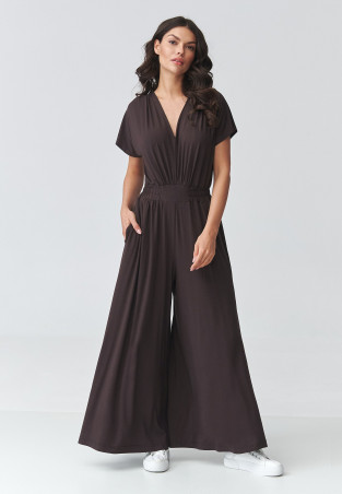 elegantiskas kombinezonas moteriskas su szerokimi nogawkami tamsi czekolada M924