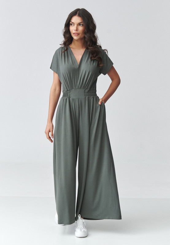 elegantiskas kombinezonas moteriskas su szerokimi nogawkami chaki M924