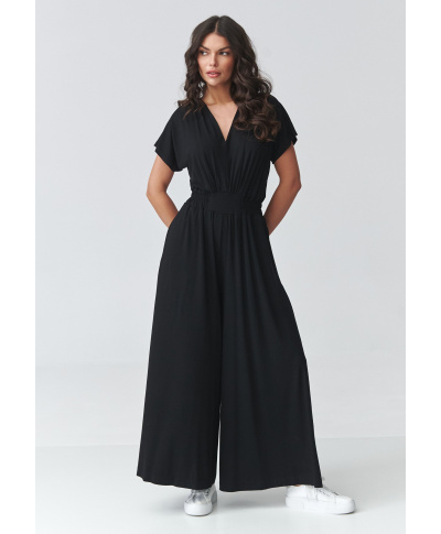 Elegants sieviešu kombinezons ar platām starām melns M924