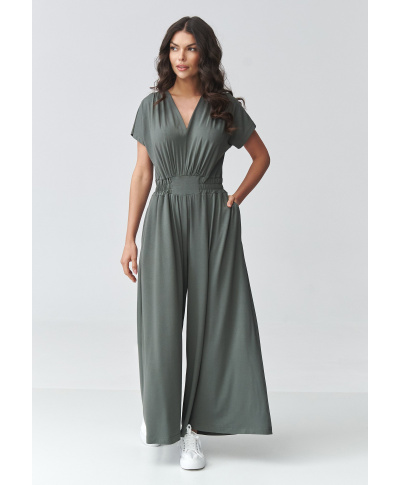 elegantiskas kombinezonas moteriskas su szerokimi nogawkami chaki M924