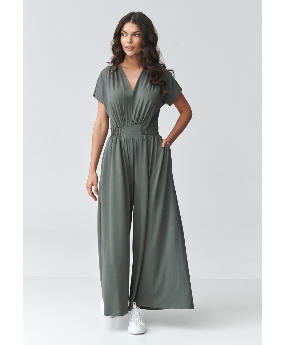 elegantiskas kombinezonas moteriskas su szerokimi nogawkami chaki M924