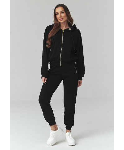 Moteriškas sportinis kostiumas su gobtuvu juodas A14