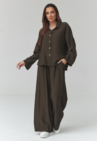 komplektas moteriskas su szerokimi spodniami  sokoladinis C49