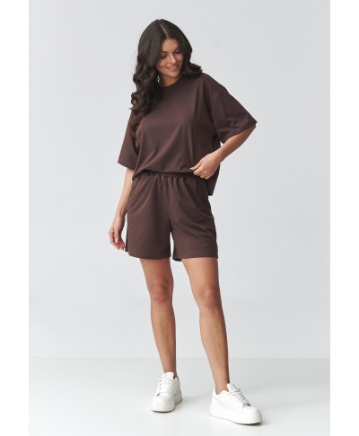 komplektas moteriskas su luźną bluzką ir szortami tamsi czekolada M935