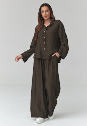 Sieviešu komplekts ar platām biksēm šokolādes C49