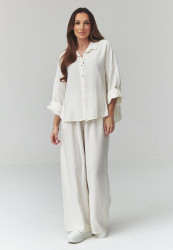 Moteriškas kostiumas su plačiomis kelnėmis ekru C49