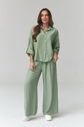 Moteriškas komplektas su plačiomis kelnėmis alyvuogių spalvos C49