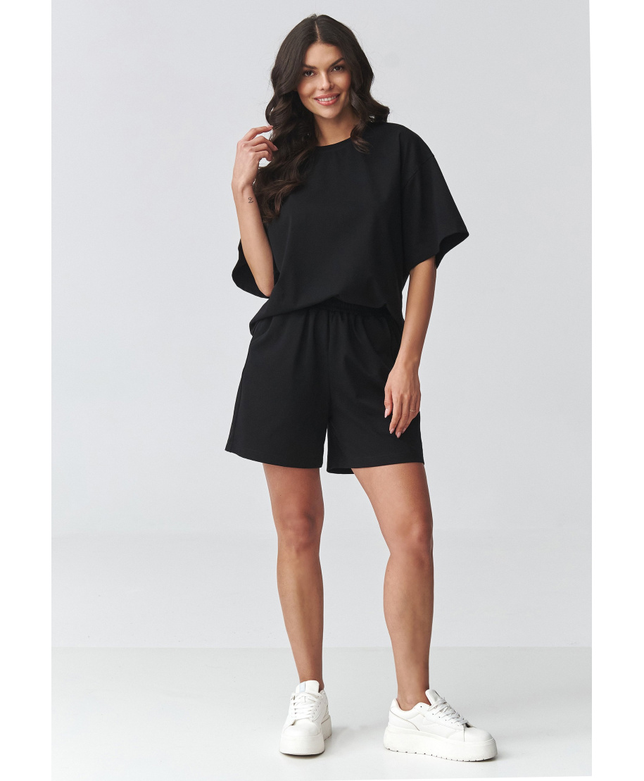 komplektas moteriskas su luźną bluzką ir szortami juodas M935