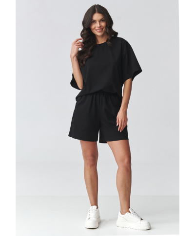 komplektas moteriskas su luźną bluzką ir szortami juodas M935