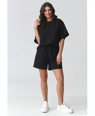 komplektas moteriskas su luźną bluzką ir szortami juodas M935